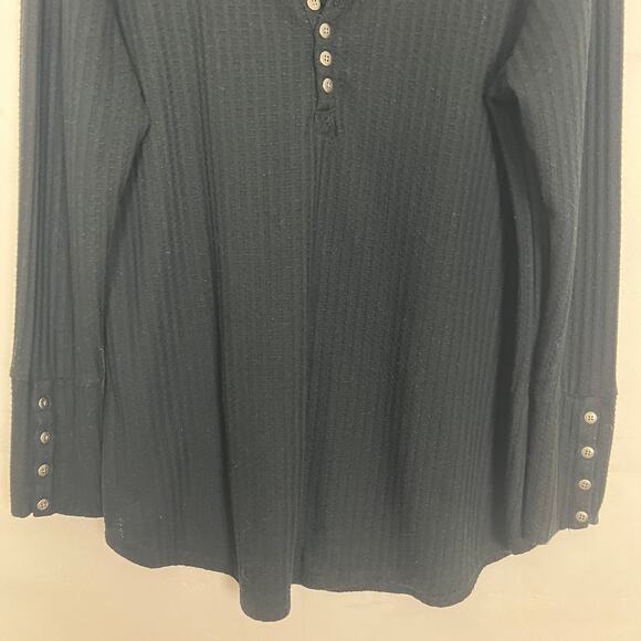 Chaser Waffle Knit Pullover Black Thermal Tunic Sweater Size XL - Picture 4 of 9